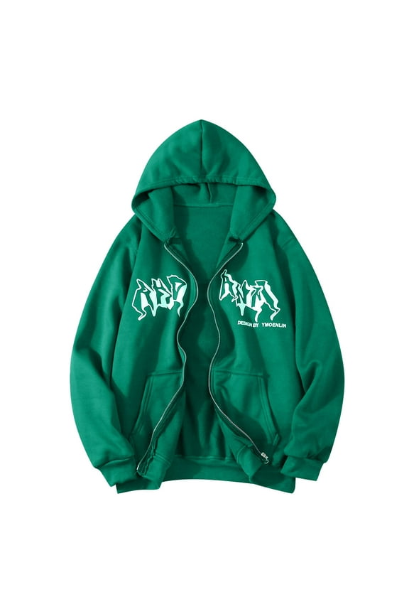 Women's Zip Up Hoodie Hop Print Street Fashion Unisex Drawstring Sweat Jacket 90s E Girl Top Hooded Jacket