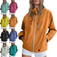 thumbnail image 1 of Women's Zip Up Hooded Jacket Long Sleeve Solid Color Casual Full Zip Windbreaker with Pockets, 1 of 8