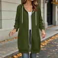 thumbnail image 1 of Women's Zip‑Up Hooded Long Cardigan, Drawstring‑Adjustable Hood, Full‑Zip and Side‑Slit Pockets, Ribbed Sleeve Cuffs, Loose‑Fit Neighborhood‑Walk Outerwear Army Green S, 1 of 7