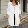 thumbnail image 1 of Women's Zip‑Up Hooded Long Cardigan, Drawstring‑Adjustable Hood, Full‑Zip and Side‑Slit Pockets, Ribbed Sleeve Cuffs, Loose‑Fit Neighborhood‑Walk Outerwear White M, 1 of 7