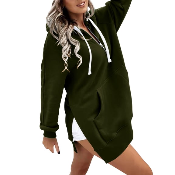 Women's Zip Up Hooded Sweatshirt Comfortable Long Sleeve Pullover with Pocket Casual Outerwear Green L