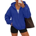 thumbnail image 1 of Women's Zip Up Hooded Sweatshirt Full Zip Long Sleeve Oversized Hoodie Jacket Kangaroo Pocket Casual Outerwear for Fall Winter, 1 of 9
