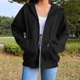 thumbnail image 1 of Women's Zip Up Hooded Sweatshirt with Pockets, Long Sleeve Casual Pullover for Streetwear, Loose Fit Comfort for Fall and Daily Outfits-Black, 1 of 7