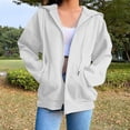 thumbnail image 1 of Women's Zip Up Hooded Sweatshirt with Pockets, Long Sleeve Casual Pullover for Streetwear, Loose Fit Comfort for Fall and Daily Outfits-White, 1 of 7
