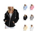 thumbnail image 1 of Women's Zip Up Hoodie 2025 Fall Winter Long Sleeve Plain Hooded Sweatshirt with Pockets Jacket Coat Outerwear, 1 of 1