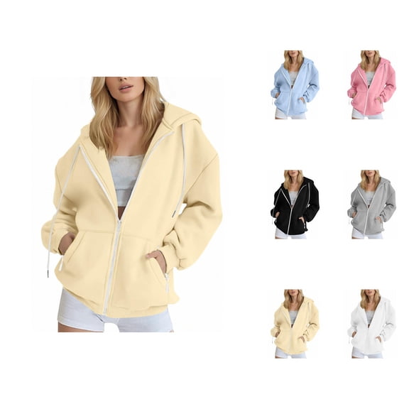 Women's Zip Up Hoodie 2025 Fall Winter Long Sleeve Plain Hooded Sweatshirt with Pockets Jacket Coat Outerwear