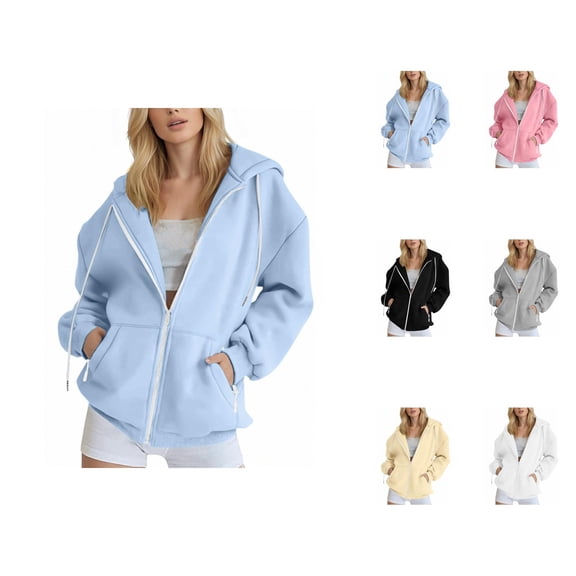 Women's Zip Up Hoodie 2025 Fall Winter Long Sleeve Plain Hooded Sweatshirt with Pockets Jacket Coat Outerwear