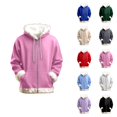 thumbnail image 1 of Women's Zip Up Hoodie 2026 Fashion Fall Winter Fur Trim Plain Hooded Sweatshirt with Pockets Jacket Outerwear, 1 of 4
