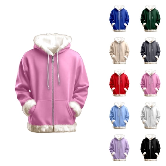 Women's Zip Up Hoodie 2026 Fashion Fall Winter Fur Trim Plain Hooded Sweatshirt with Pockets Jacket Outerwear