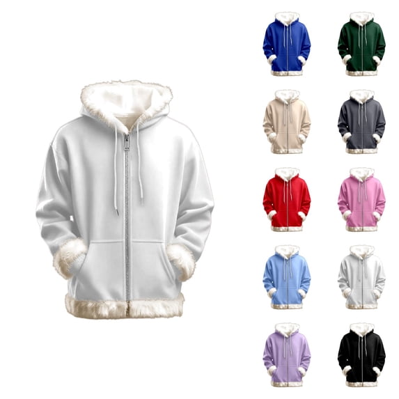 Women's Zip Up Hoodie 2026 Fashion Fall Winter Long Sleeve Plain Fur Trim Hooded Sweatshirt with Pockets Jacket Coat