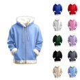 thumbnail image 1 of Women's Zip Up Hoodie 2026 Long Sleeve Fashion Fur Trim Plain Hooded Sweatshirt with Pockets Jacket Coat, 1 of 4
