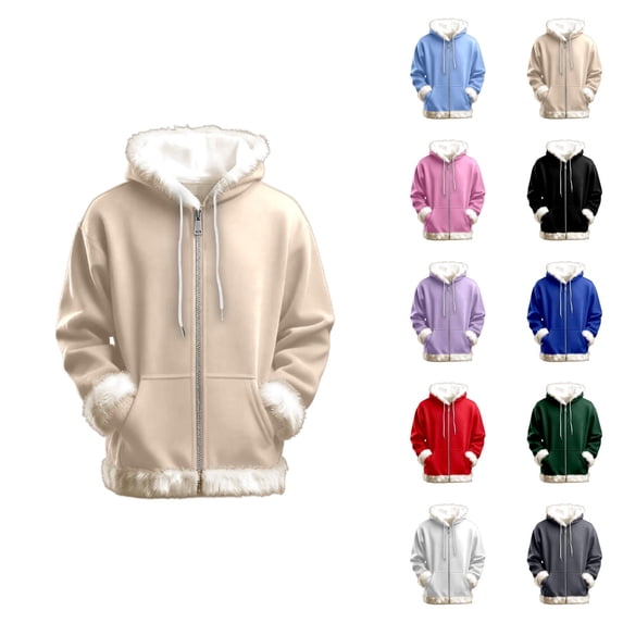 Women's Zip Up Hoodie 2026 Trendy Fall Winter Fur Trim Plain Hooded Sweatshirt with Pockets Jacket Outerwear