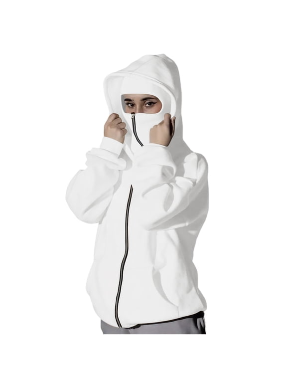 Women's Zip Up Hoodie Double Hooded Hood Sweatshirt Airy Windproof Jacket with Face Cover Long Sleeve Casual Outerwear Travel Basic