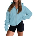 thumbnail image 1 of Women's Zip Up Hoodie Drawstring Kangaroo Pocket Sweatshirt Dropped Shoulder Loose Fit Casual Jacket Light Blue XL, 1 of 5
