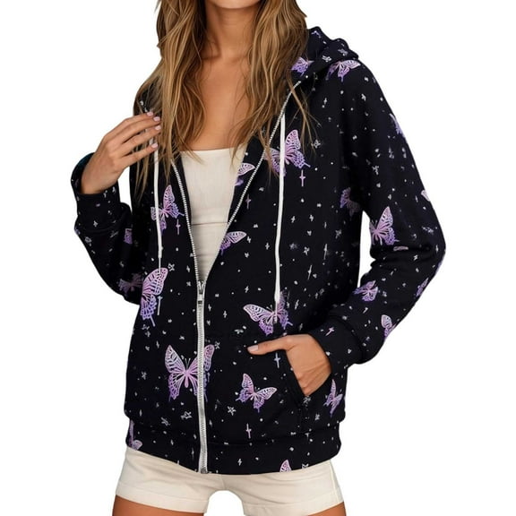 Women's Zip Up Hoodie Fleece Lined Fall Winter Casual Long Sleeve Jackets with Pockets Plaid Print Loose Pullover Tops