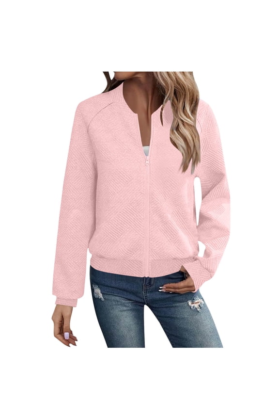 Women's Zip-Up Hoodie Jacket - Soft Polyester Full-Zip Athletic Coat for Workout & Casual Wear, Lightweight Breathable Jacket for Women, Pink (L)