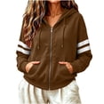 thumbnail image 1 of Women's Zip Up Hoodie Jacket Striped Sleeve Long Sleeve Casual Loose Fit Sweatshirt Coat Y2K Streetwear Spring Fall Outwear with Pocket Coffee, 1 of 7