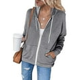 thumbnail image 1 of Women's Zip Up Hoodie Long Sleeve Drawstring Hooded Jacket Lightweight Sweatshirt Ladies Jogging Tops with Pockets (XXXL, Gray), 1 of 6