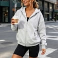 thumbnail image 1 of Women's Zip Up Hoodie, Oversized Fleece Sweatshirt, Long Sleeve Drawstring Jacket with Kangaroo Pocket | CSEONE,Gray M, 1 of 9