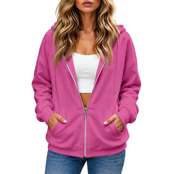 Women's Zip Up Hoodie Oversized Long Sleeve Sweatshirt Jacket With Drawstring And Pockets Casual Athletic Outerwear For Fall Winter 3XL