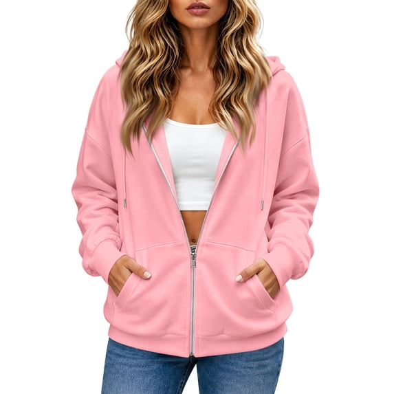 Women's Zip Up Hoodie Oversized Long Sleeve Sweatshirt Jacket With Drawstring And Pockets Casual Athletic Outerwear For Fall Winter M