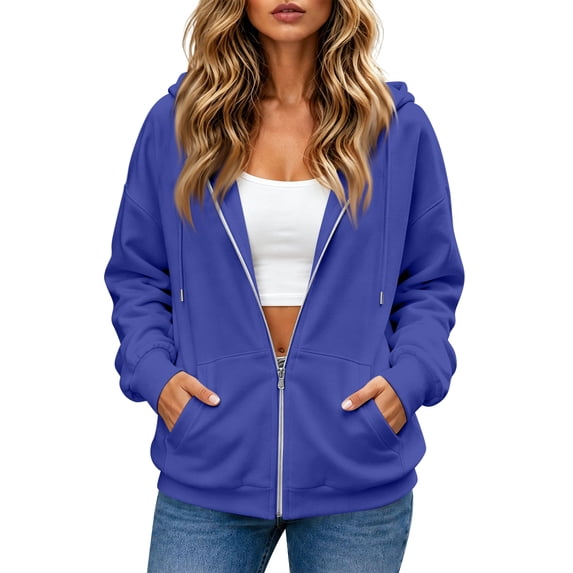 Women's Zip Up Hoodie Oversized Long Sleeve Sweatshirt Jacket With Drawstring And Pockets Casual Athletic Outerwear For Fall Winter M