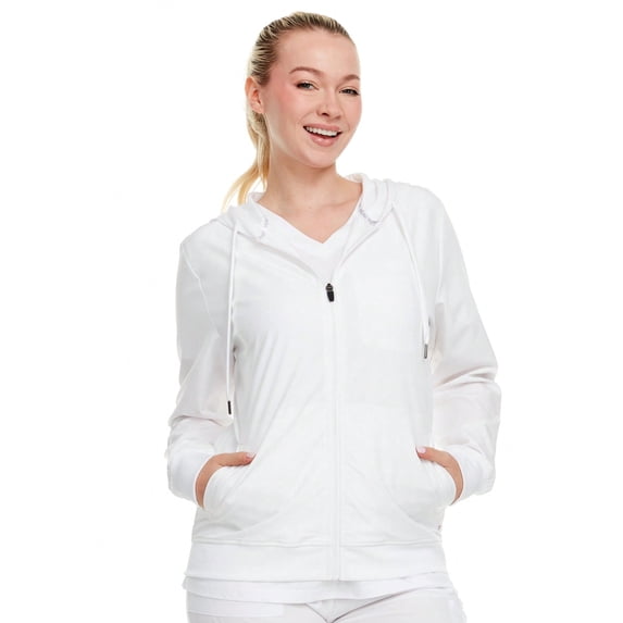 Women's Zip-Up Hoodie Scrub Jacket – Lightweight Hooded Workwear For Nurse,4-Way Stretch,Clinical, Jacket With Hood