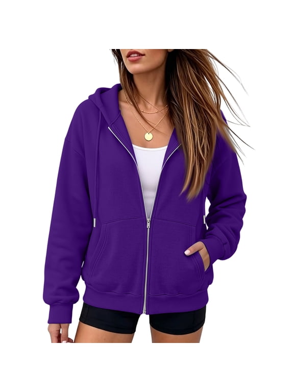 Women's Zip Up Hoodie Sweatshirt, Long Sleeve Casual Hooded Jacket with Full Zipper and Kangaroo Pocket for Everyday Wear