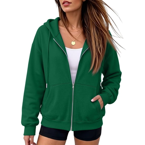 Women's Zip Up Hoodie Sweatshirt, Long Sleeve Casual Hooded Jacket with Full Zipper and Kangaroo Pocket for Everyday Wear