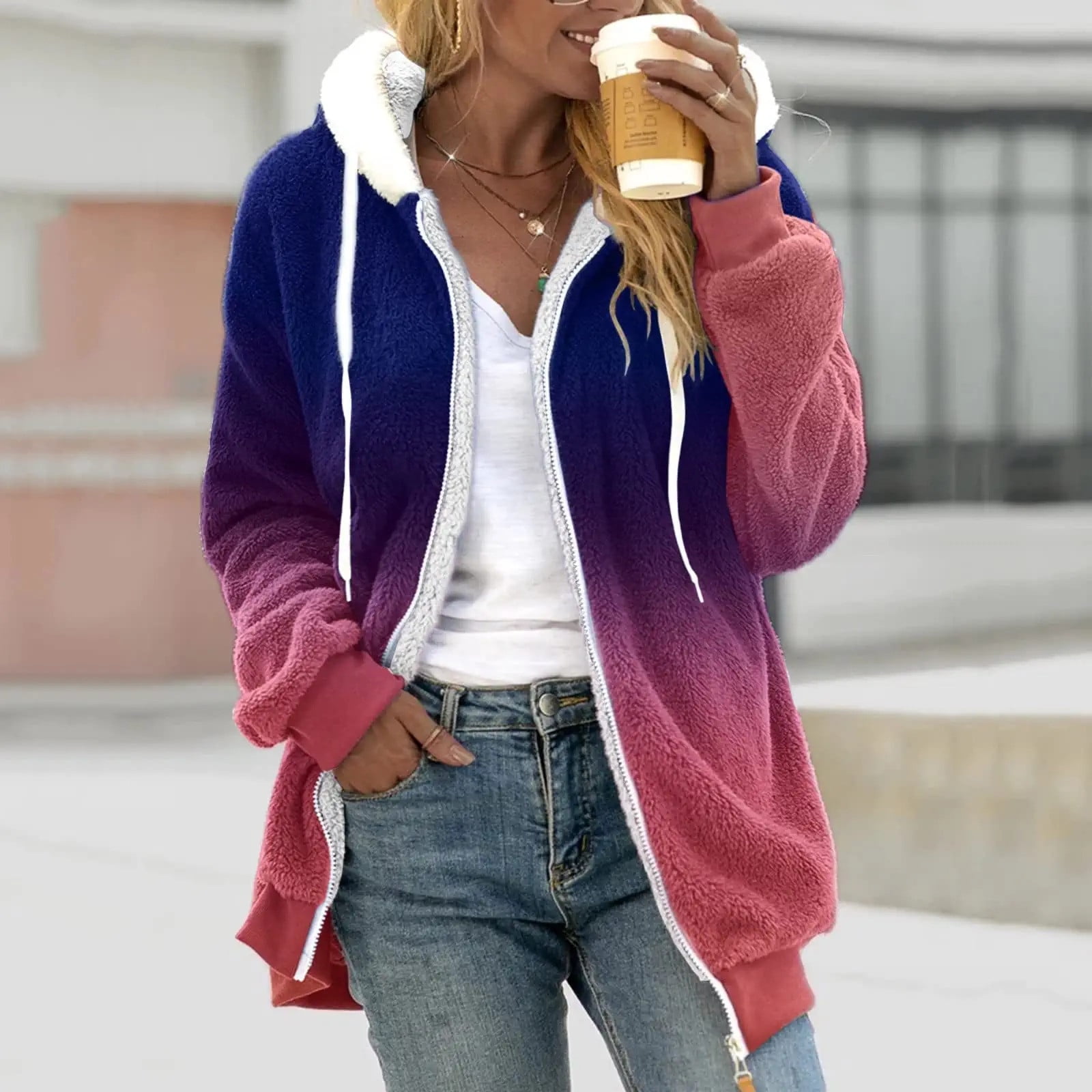 Reversible Zip Up Hoodie Jacket for Women - Liberata