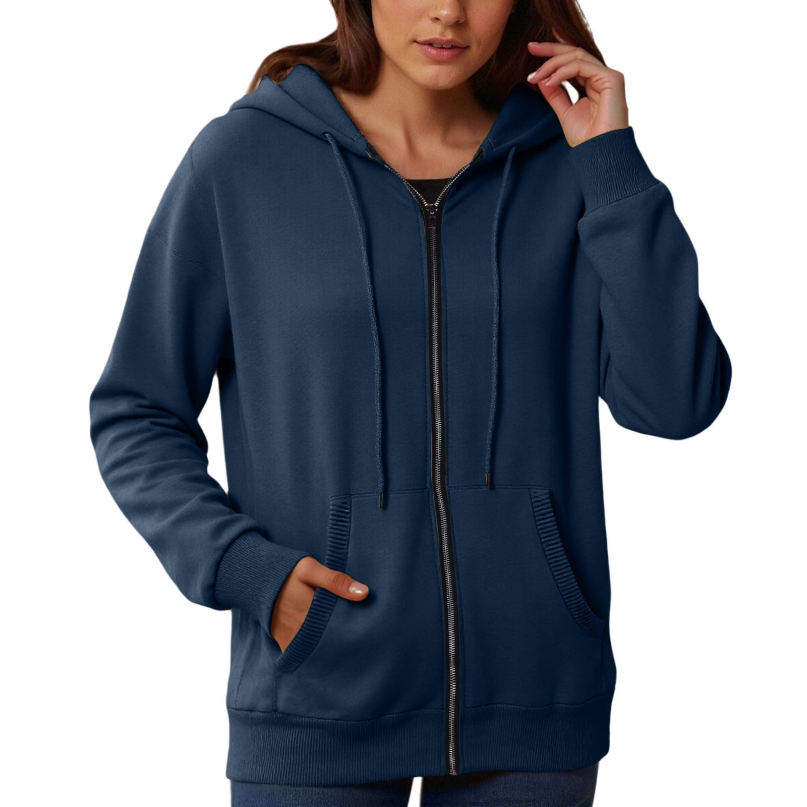Women's Zip Up Hoodies Crewneck Fall 2026 Jackets Solid Color Long ...