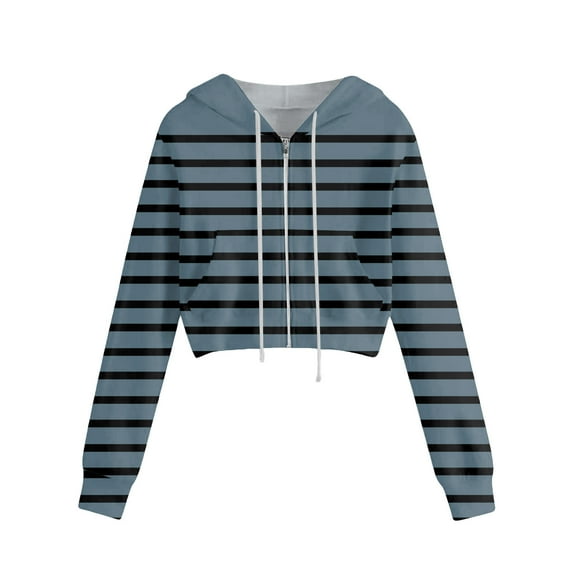 Women's Zip Up Hoodies Cropped Cardigan Jacket Drawstring Hooded Sweatshirts Casual Long Sleeve Top