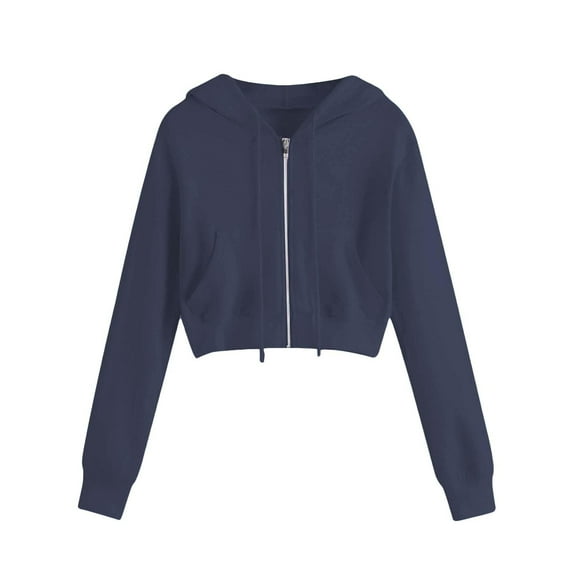 Women's Zip Up Hoodies Cropped Cardigan Jacket Drawstring Hooded Sweatshirts Casual Long Sleeve Top