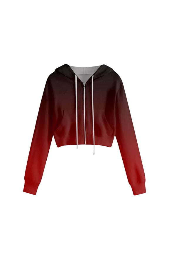 Women's Zip Up Hoodies Cropped Cardigan Jacket Drawstring Hooded Sweatshirts Casual Long Sleeve Top
