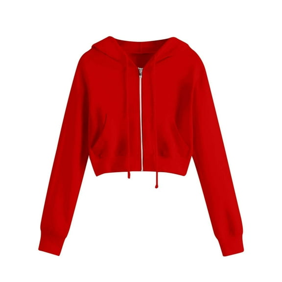Women's Zip Up Hoodies Cropped Cardigan Jacket Drawstring Hooded Sweatshirts Casual Long Sleeve Top