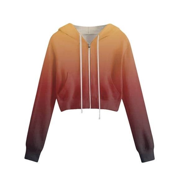 Women's Zip Up Hoodies Cropped Cardigan Jacket Drawstring Hooded Sweatshirts Casual Long Sleeve Top