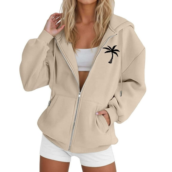 Women's Zip Up Hoodies Fall Fashion Tree Print Long Sleeve Sweatshirts Y2k Casual Jacket Pockets Outfits Clothes