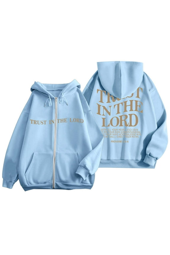 Women's Zip Up Hoodies Lightweight Christian Faith Letter Print Long Sleeve Jackets with Pockets Trendy Y2k Casual Relaxed Fit Sweatshirts