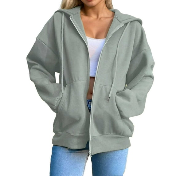 Women's Zip Up Hoodies Lightweight Hiking Outdoor Women's Long Sleeved Hooded Solid Color Casual Sweatshirt