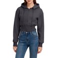 thumbnail image 1 of Women's Zip Up Hoodies Long Sleeve Crop Tops Solid Color Casual Drawstring Hooded Fleece Sweatshirt Jackets with Pockets Fall Clothes Dark Gray L, 1 of 8