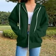 thumbnail image 1 of Women's Zip Up Hoodies Long Sleeve Drawstring Sweatshirts with Pockets Hooded Lightweight Jackets Green XL, 1 of 6