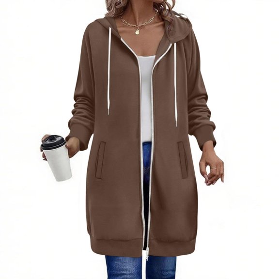 Women's Zip Up Hoodies Long Sleeve Long Tunic Sweatshirts Oversized Fleece Casual 2025 Fall Jacket Coat with Pocket