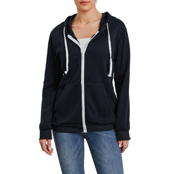 Women's Zip Up Hoodies Long Sleeve Solid Color Classic Fit Sweatshirts Jackets Streetwear Tops