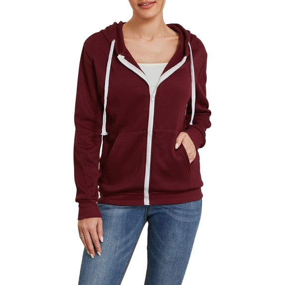 Women's Zip Up Hoodies Long Sleeve Solid Color Classic Fit Sweatshirts Jackets Streetwear Tops