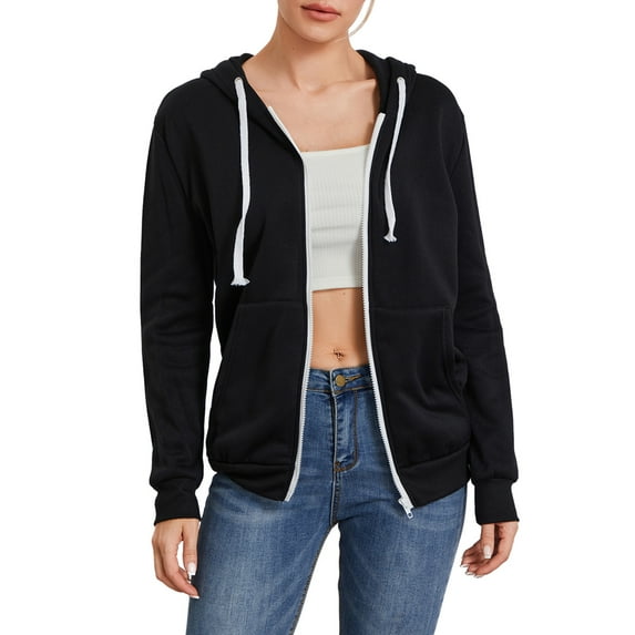 Women's Zip Up Hoodies Long Sleeve Solid Color Classic Fit Sweatshirts Jackets Streetwear Tops