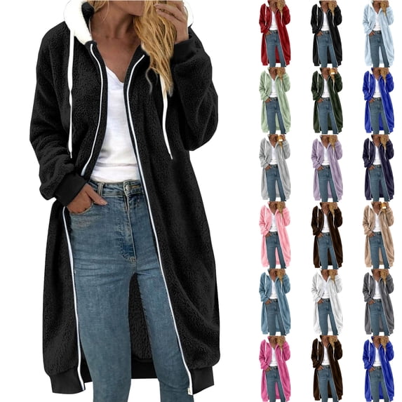 Women's Zip Up Hoodies Long Tunic Sweatshirts Oversized Fleece Casual Long Sleeve 2026 Fall Hoodie Jacket Coat Black M