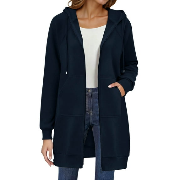 Women's Zip Up Hoodies Oversized Fleece Casual Lightweight Fall Jacket Coat Long Sleeve Long Tunic Sweatshirts with Pocket