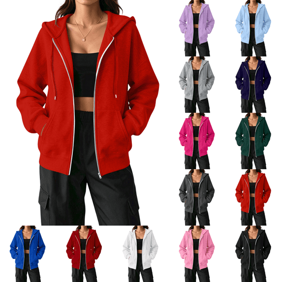 Women's Zip Up Hoodies Oversized Fleece Long Sleeve Sweatshirts Casual Fall Jacket Coat with Pocket