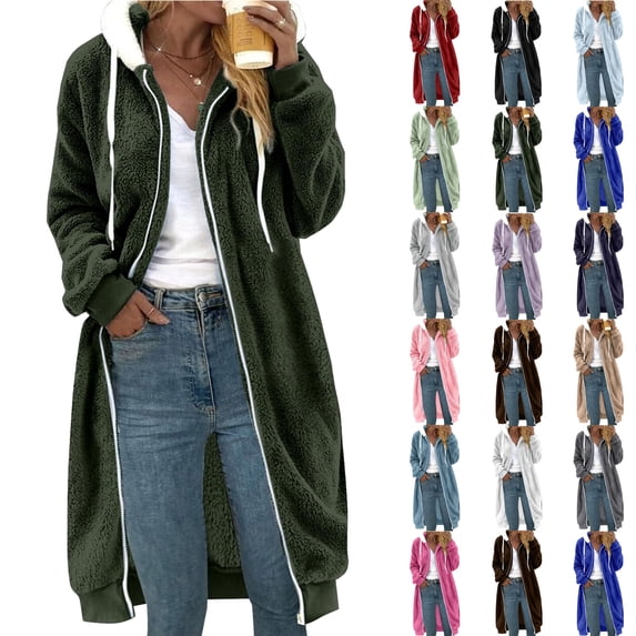 Women's Zip Up Hoodies Oversized Fleece Long Tunic Sweatshirts Casual Long Sleeve 2026 Fall Hoodie Jacket Coat Army Green XXXL