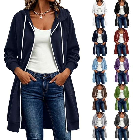 Women's Zip Up Hoodies Oversized Fleece Long Tunic Sweatshirts Casual Long Sleeve 2026 Fall Hoodie Jacket Coat